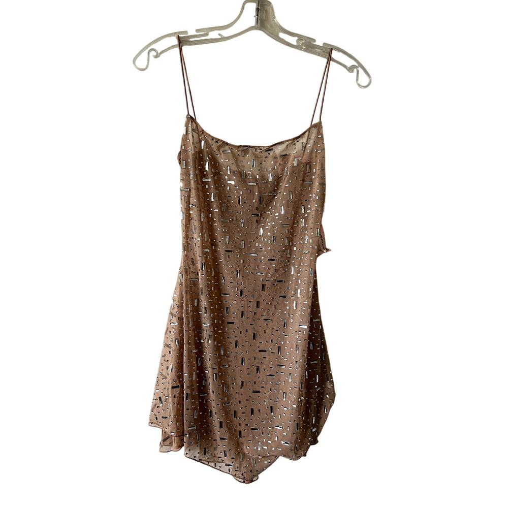Oh Polly Durrani Sheer Embellished Scoop Neck Mini Dress in Nude Size 4 - Picture 4 of 8